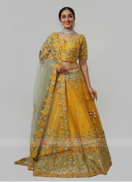 Silk Choli Suit In Mustard Yellow