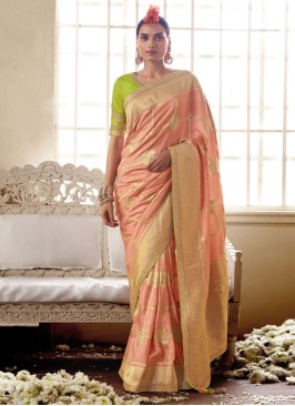 Beautiful Peach Silk Contemporary Saree