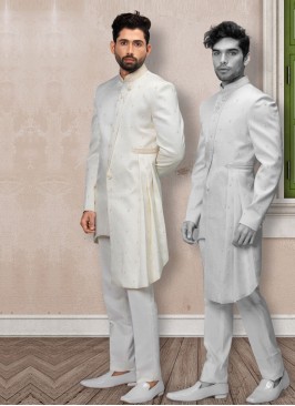 Silk Cream Color Indowestern For Wedding