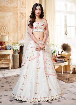 Silk Cream color Lehenga choli For wedding