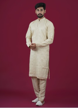 Silk Cream Color Silk Kurta Pajama