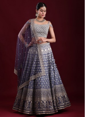 Silk Digital Print Lehenga Choli In Grey Color