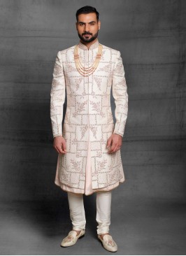 Silk Dulha Cream Color Sherwani