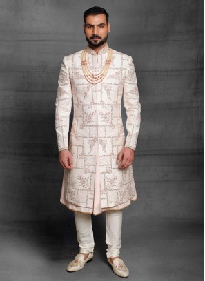 Silk Dulha Cream Color Sherwani