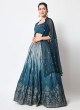 Shaded Teal Silk Embroidered Lehenga Choli with Shrug