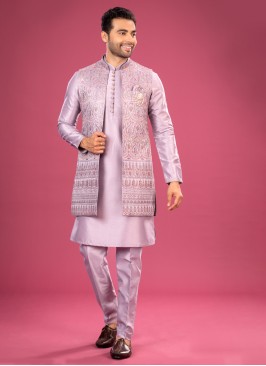 Silk Embroidered Nehru Jacket Set