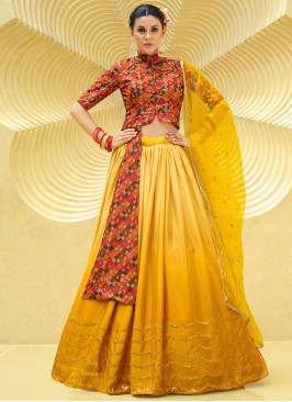 Shaded Yellow Sequins Embellished Silk Lehenga Choli