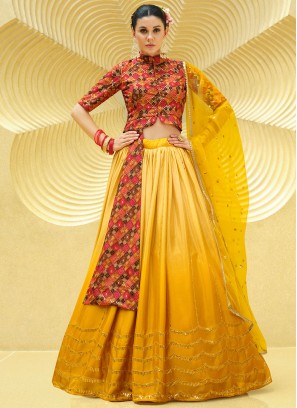 Shaded Yellow Sequins Embellished Silk Lehenga Choli