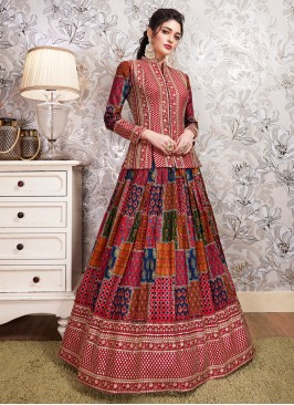 Silk Fabric Printed Lehenga Choli In Multi Color