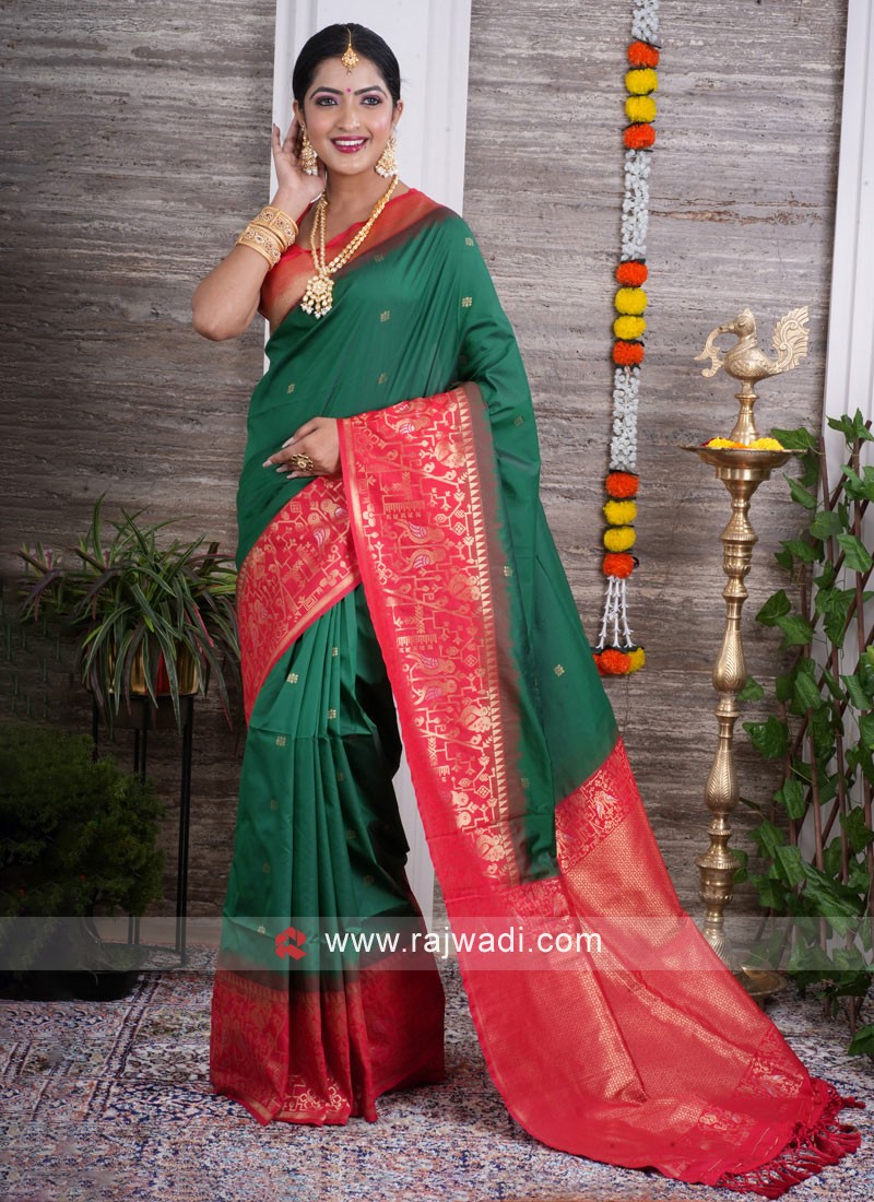 Bridal Collection Pure Rich Zari Work Dark Green Silk Crepe Saree –  SHANGRILA DESIGNER