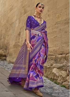 Silk Fancy Purple Contemporary Saree