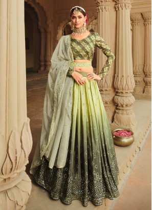 Shaded Green Silk Designer Lehenga Choli