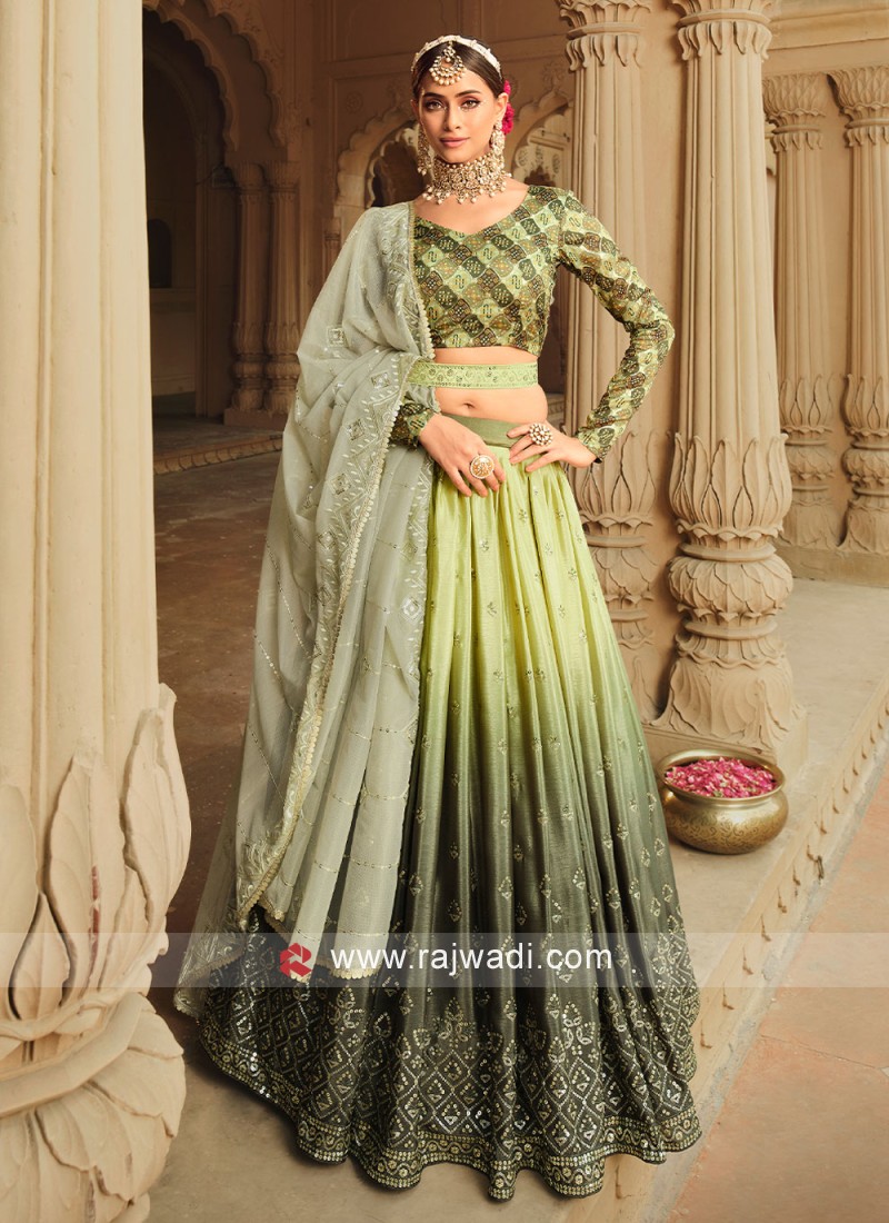Dark Green Embroidery Lehenga With Thread Wrok For Women | zeelpin.com