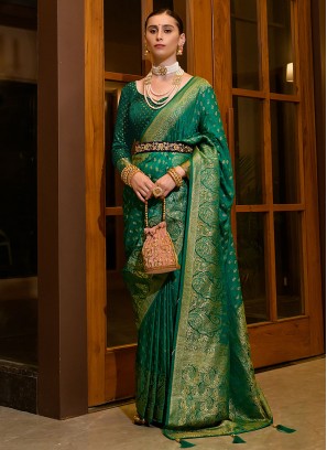 Green Zari Woven Classic Satin Silk Saree