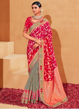 Attractive Pink Multicolor Designer Saree