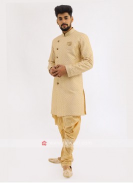 Silk Indo Western In Golden Cream