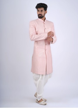 Silk Indowestern For Wedding In Pink Color