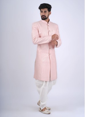 Silk Indowestern For Wedding In Pink Color