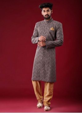 Silk Indowestern In Dark Grey Color