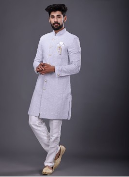 Silk Indowestern In Grey Color