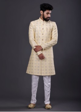 Silk Indowestern In Yellow Color