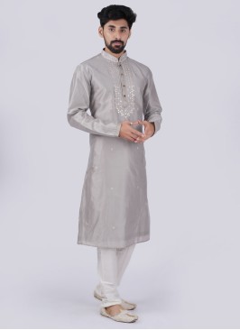 Silk Kurta Pajama In Grey Color