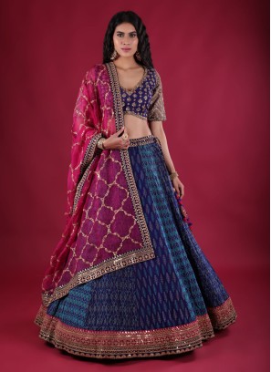 Silk Lehenga Choli In Navy Blue Color