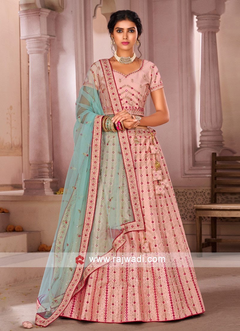 Buy Designer Sarees, Salwar Kameez, Kurtis & Tunic and Lehenga Choli.Fine  More Peach Lehenga Choli