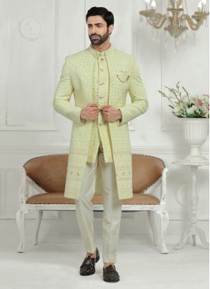 Silk Lucknowi Work Jacket Style Indowestern