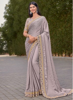 Designer Lavender Blush Art Crepe Silk Festive Saree