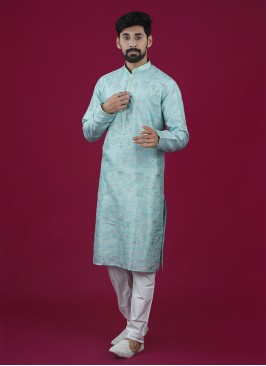 Silk Mint Color Readymade Kurta Pajama