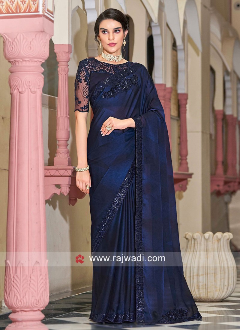 Navy Blue Party Wear Designer Silk Saree