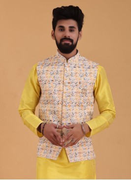 Silk Nehru Jacket In Lemon Yellow