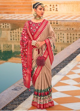 Festive Beige Patola Printed Silk Saree