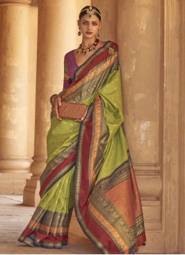 Contemporary Silk Saree in Green