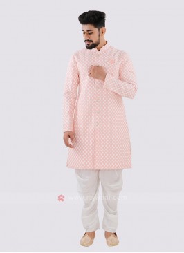 Silk Peach And White Indo Western