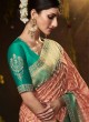 Peach and Green Bandhej Classic Silk Saree