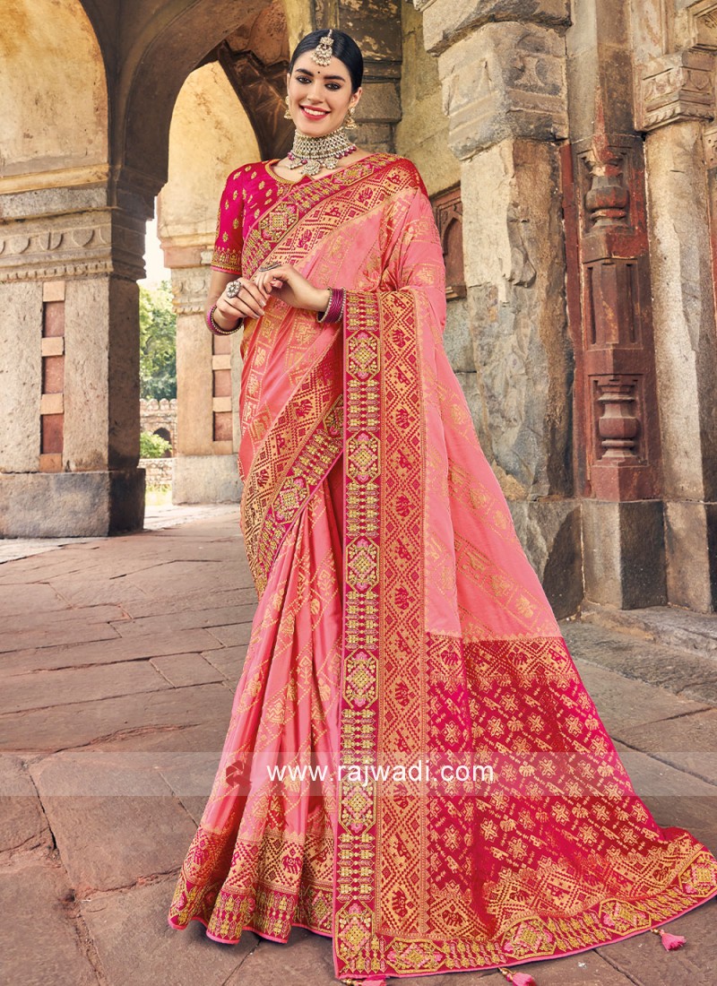 New Stylist Pink Chinnon Saree With Satin Patti|SARV133815