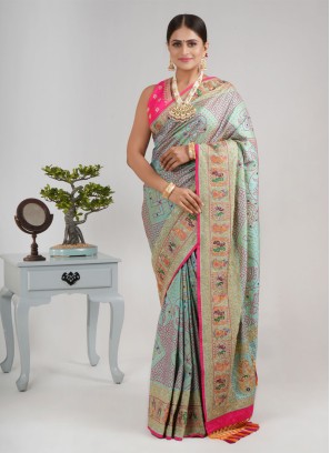 Silk Pista Green Festive Wear Saree