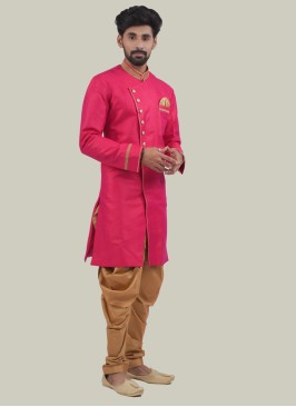 Silk Readymade Indowestern In Hot Pink Color