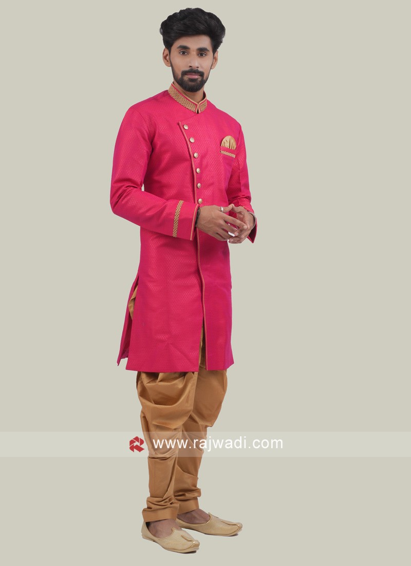 Silk Readymade Indowestern In Hot Pink Color