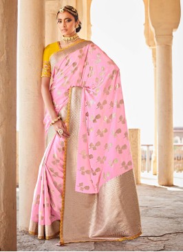 Silk Saree In Light Pink Color With Cut Work Border