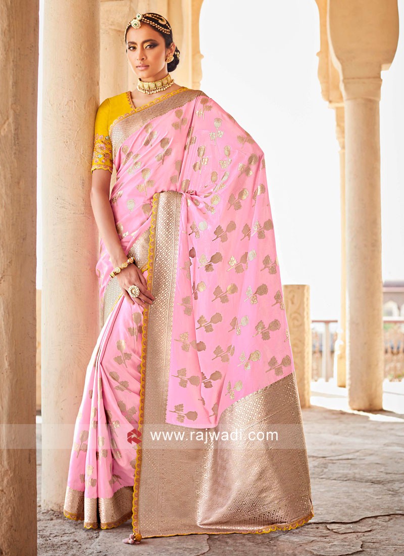 Silk Saree In Light Pink Color With Cut Work Border