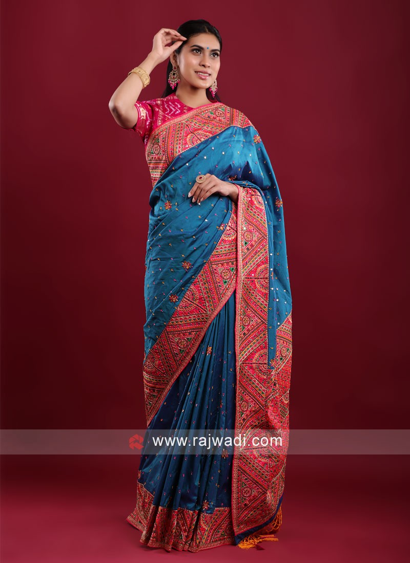 Yale Blue Woven Pure Satin Silk Saree – zarikaariindia.com