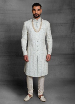 Silk Sky Blue Sherwani For Dulha