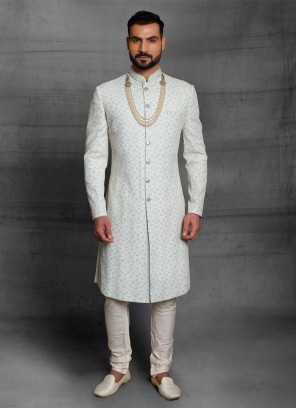 Silk Sky Blue Sherwani For Dulha