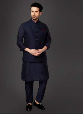 Silk Thread Work Nehru Jacket Suit