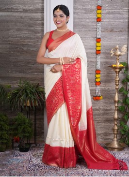 Silk Traditional Wear Off White Saree