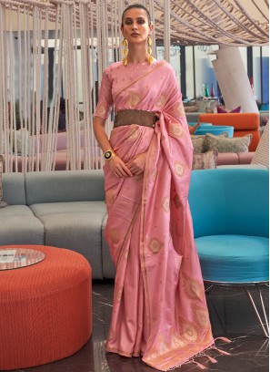 Pink Woven Designer Silk Saree