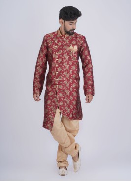 Silk Wedding Wear Indowestern In Red